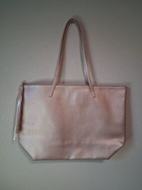 Rose Gold Metallic Faux Leather Oversized Tote Bag Large Shopper Shoulder Purse
